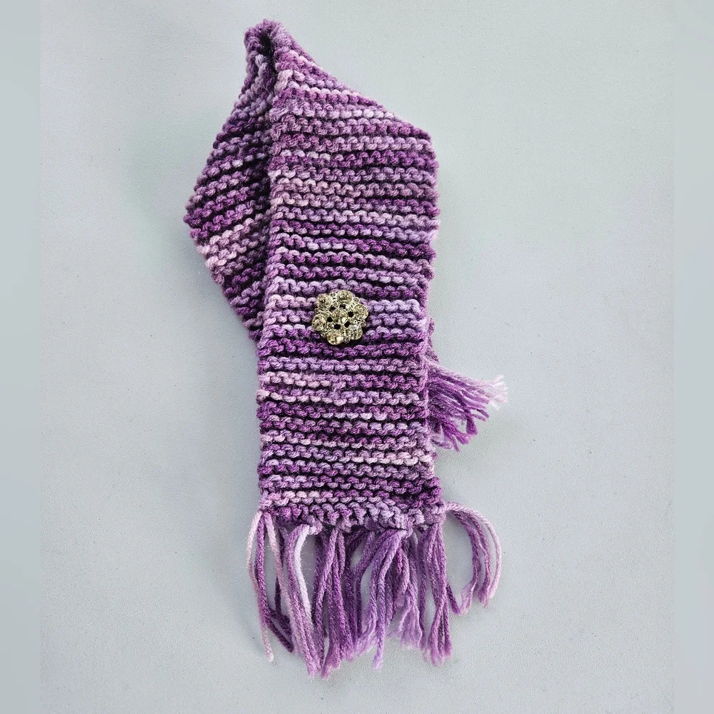 NWOT Hand Knit Purple Dog Scarf With Rhinestone Brooch